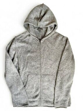 James Perse 100% Cashmere Lightweight Textured Knit Zip Hoodie - 2 Med - Gray